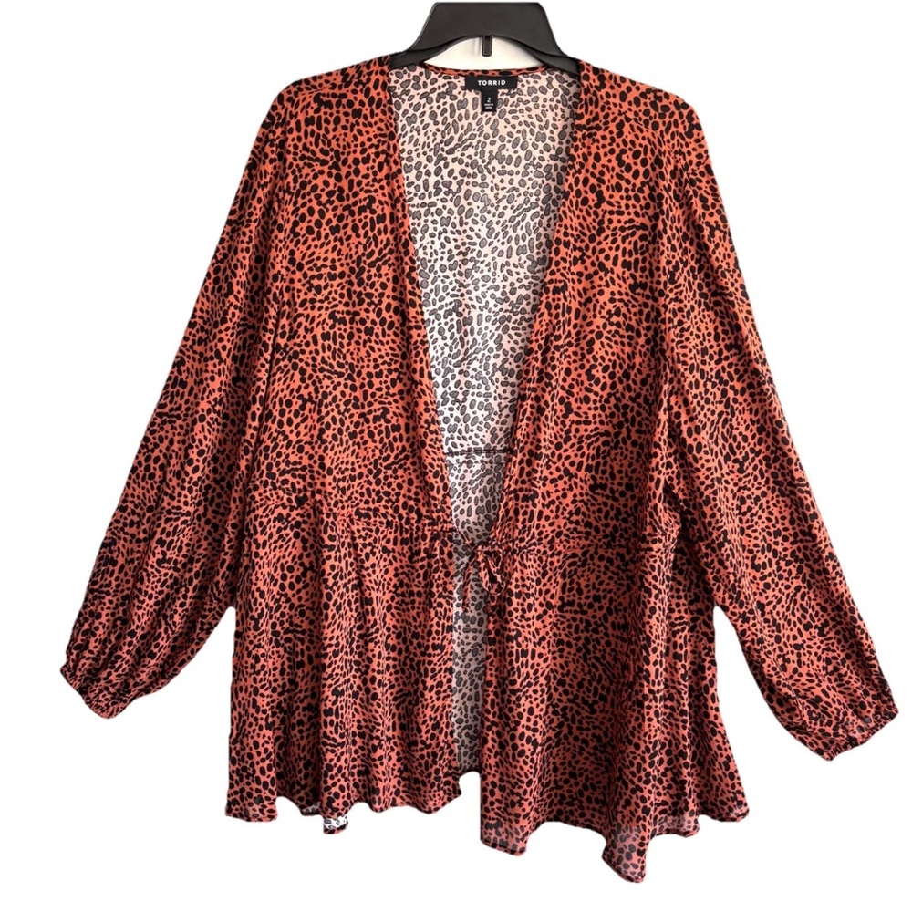 Torrid Cheetah Crepe Tie Front Kimono 2X